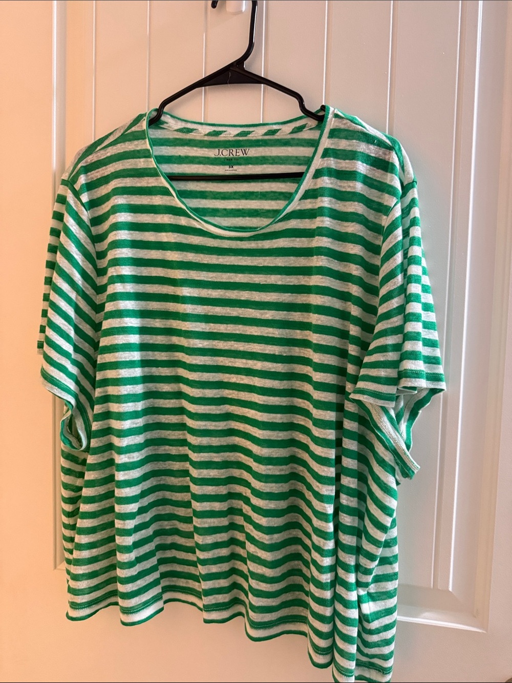 J. Crew Green Linen and White Striped Short Sleeve Tee - Picture 2 of 2